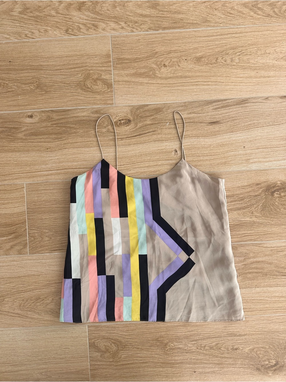 Tibi Beige Multicolor Striped Geometric Spaghetti Strap Cami